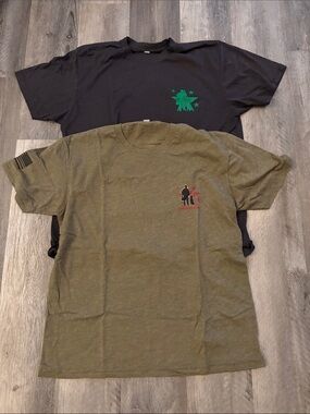 Two (2) Spikes.Org Graphic T-Shirts — Black & Olive Green Size Medium